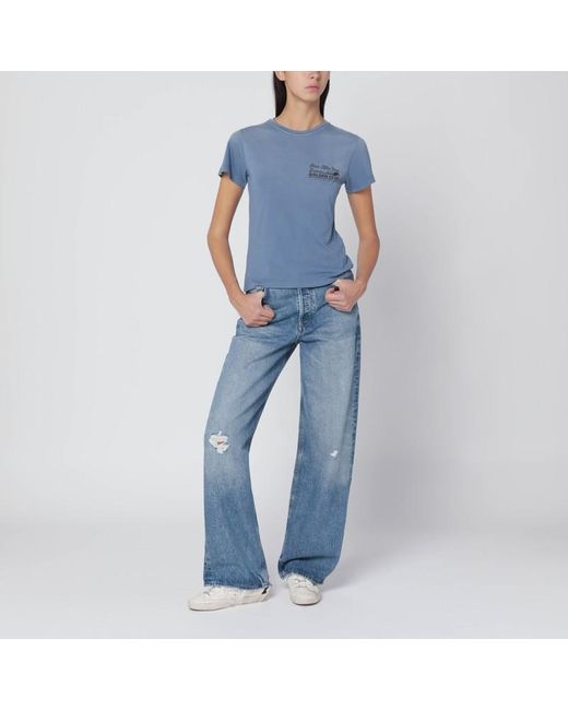 Golden Goose Deluxe Brand Blue Faded T Shirt With Print On The Chest