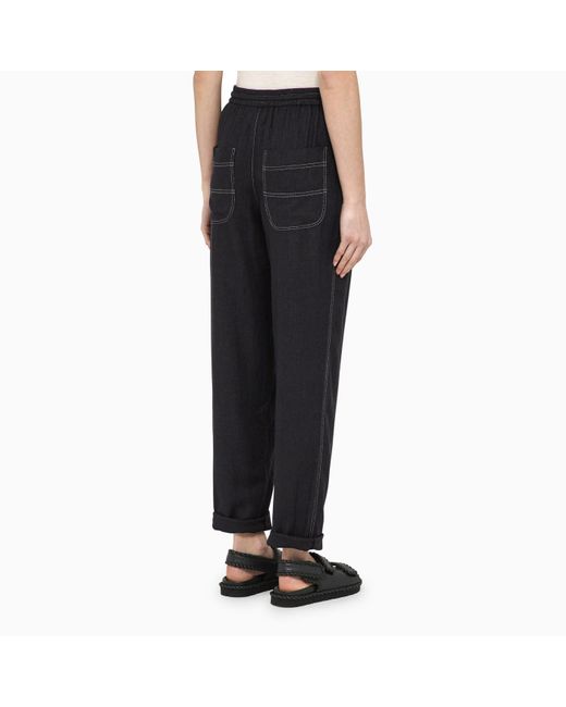 Isabel Marant Black Silk Trousers With Drawstring