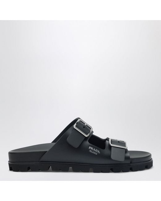 Prada Black Leather Slider Sandals