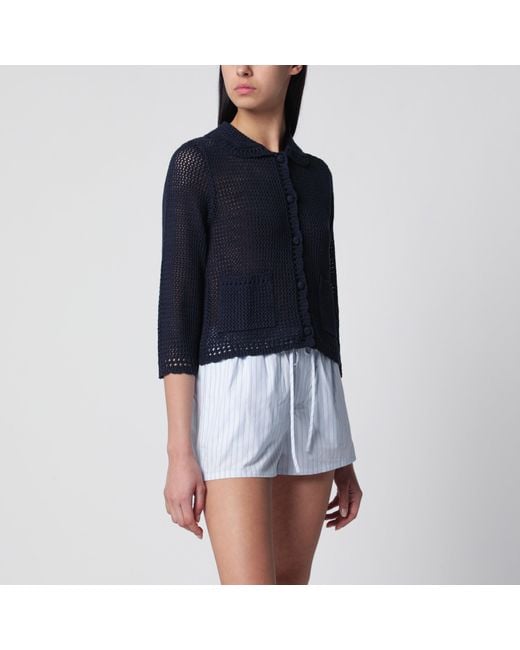 DUNST Blue Openwork Linen-Blend Cardigan