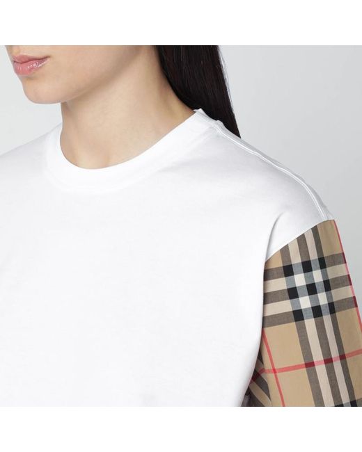 T-shirt bianca con maniche motivo check di Burberry in White
