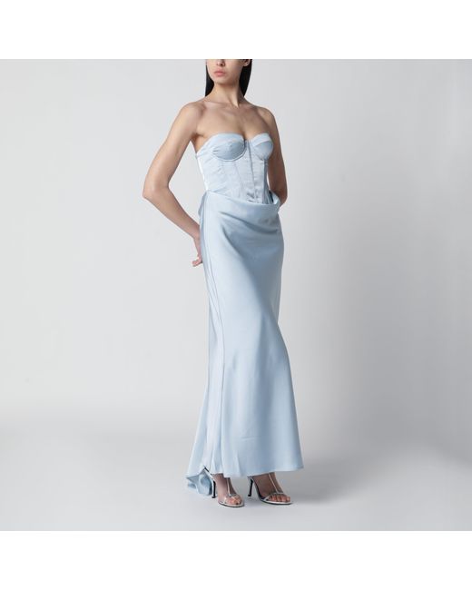 ROTATE BIRGER CHRISTENSEN Blue Strapless Long Corset Satin Dress