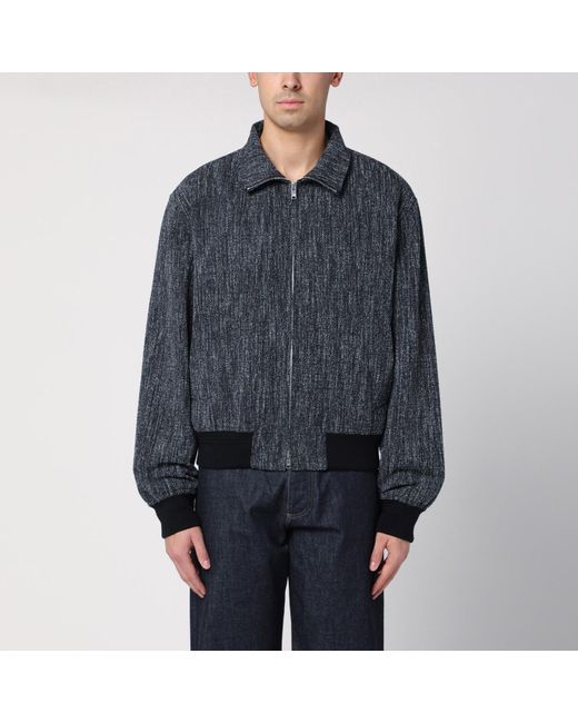 Bottega Veneta Blue Textured Wool Blend Bomber Jacket for men