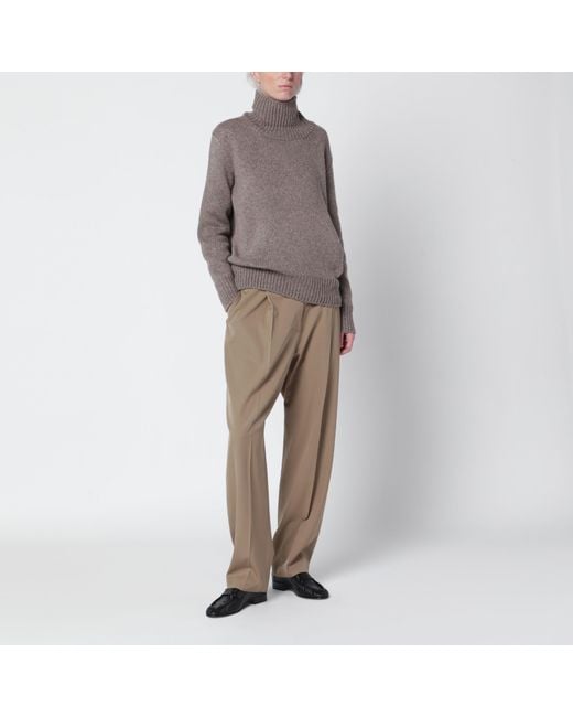 The Row Brown Plira Taupe Cashmere Turtleneck Sweater