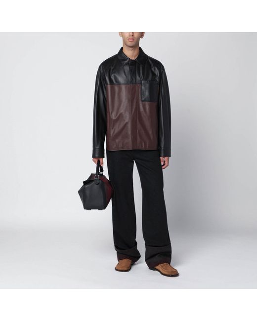 Loewe Black /burgundy Leather Overshirt for men