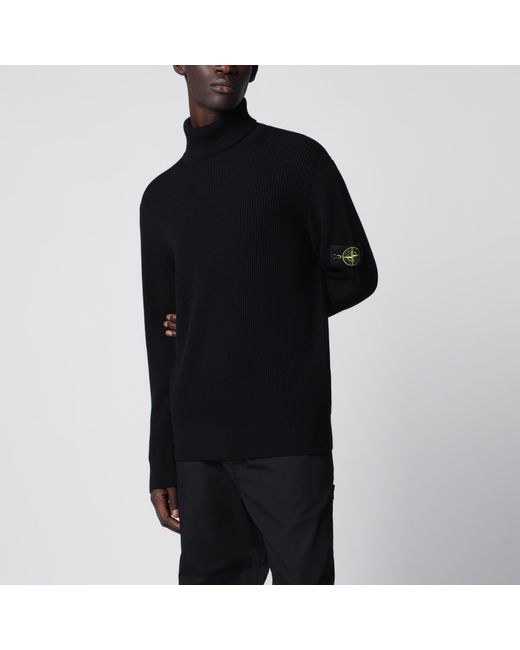 Stone Island Black Ribbed Turtleneck Sweater for men