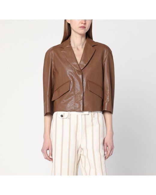 Brunello Cucinelli Brown Cropped Leather Jacket
