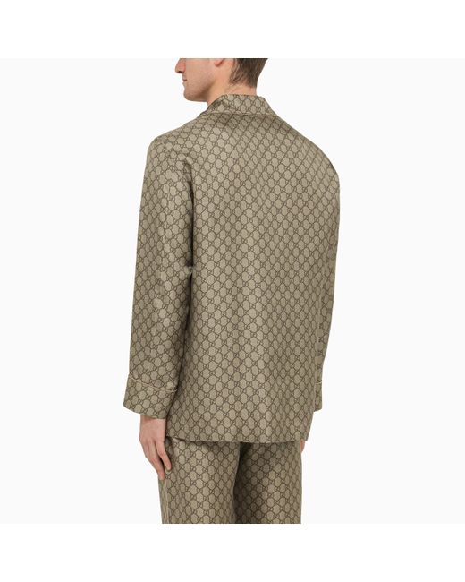 Gucci Gray Beige/ebony Silk gg Print Jacket for men