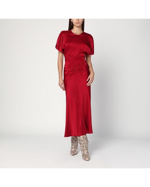 Robe Midi Fuchsia À Taille Froncée Victoria Beckham en coloris Red