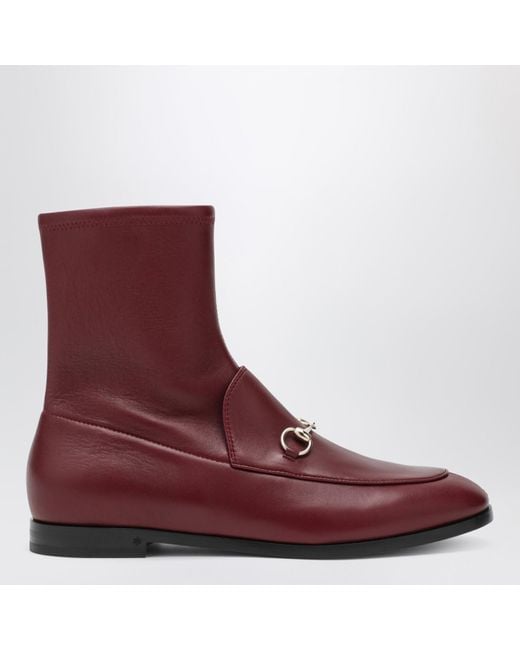Gucci Red Rosso Ancora Leather Jordaan Ankle Boots