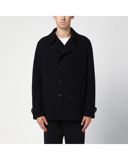 Harris Wharf London Schwarzer Kabanmantel Aus Gekochter Wolle in Black für Herren