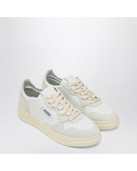Autry White Medalist Leather And Suede Trainer