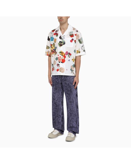 Marni Red Bowling Shirt With Flower Print In Cotton for men