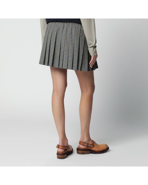 Miu Miu Black Sand Checked Pleated Mini Skirt