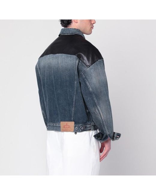 Giacca in denim e pelle nera di Prada in Blue da Uomo