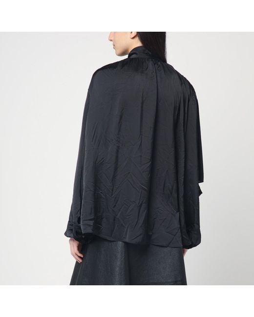 Balenciaga Blue Satin Blouse With Bow