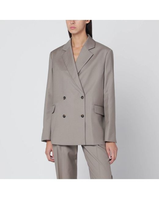 Loulou de Saison Gray Double-breasted Wool Jacket In Taupe Color