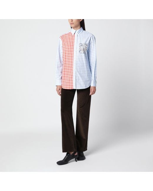 Loewe Multicolor Hellblau/Orangefarbenes Patchwork-Hemd Aus Baumwolle