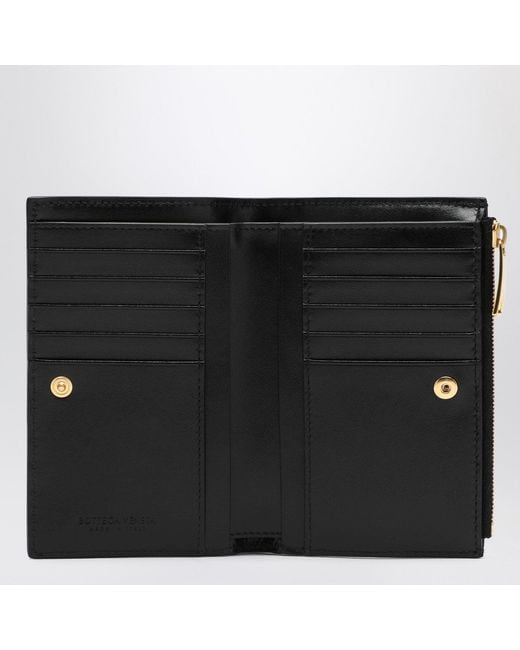 Bottega Veneta Black Medium Bi-fold Wallet In Intrecciato