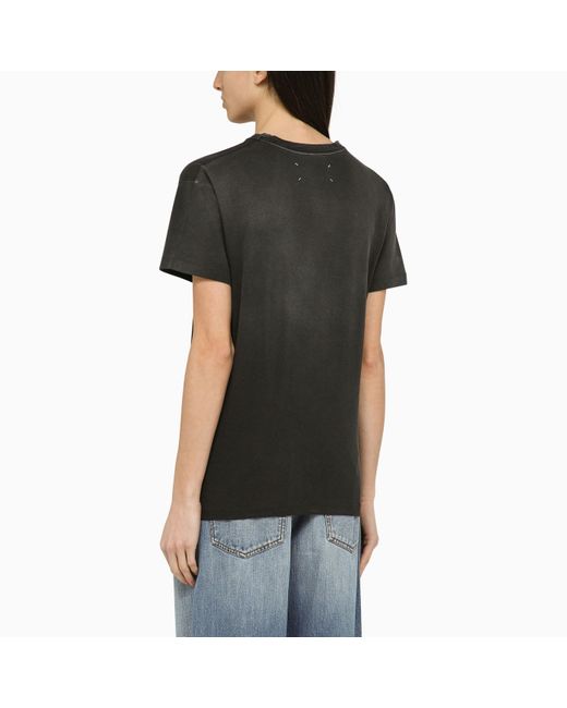 Maison Margiela Black Washed-out Cotton T-shirt With Reverse Logo