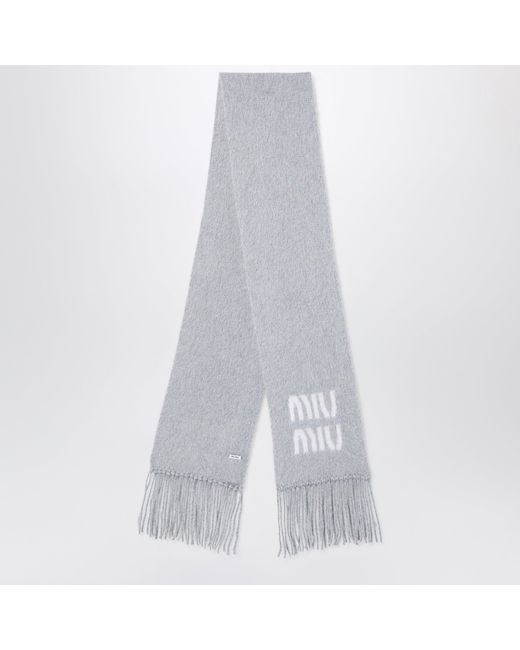 Miu Miu White Mohair Scarf With Logo
