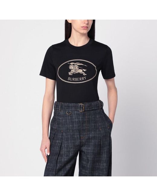Burberry Black Schwarzes T-Shirt Mit Equestrian Knight Design