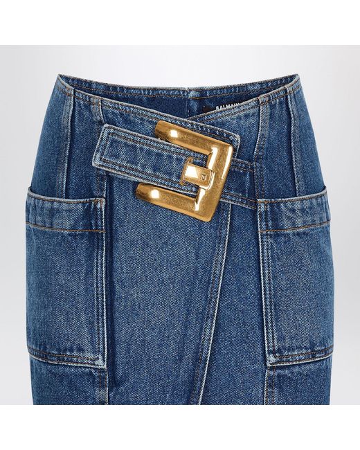 Balmain Blue Short Denim Skirt With Belt