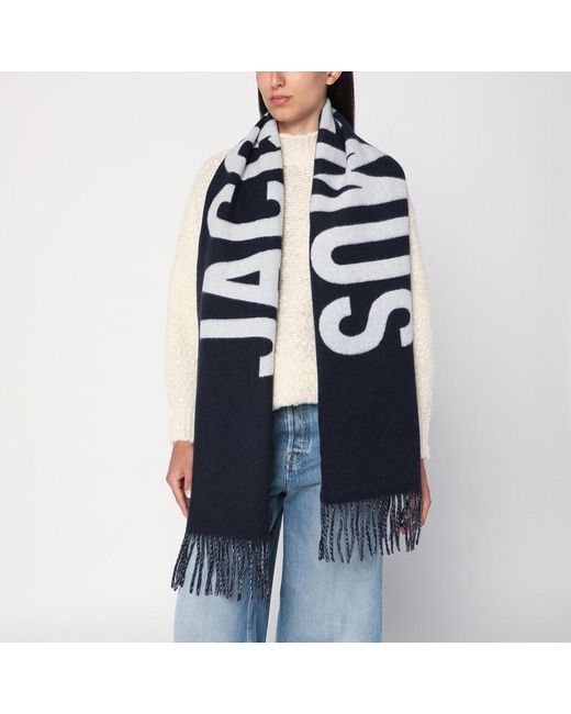 Jacquemus Blue Wool Scarf With Logo