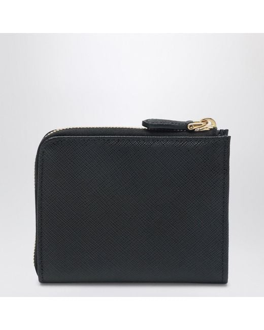 Prada Black Small Saffiano Leather Ziparound Wallet