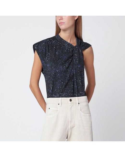 Isabel Marant Blue Nayda Asymmetrical T-Shirt With Midnight Print