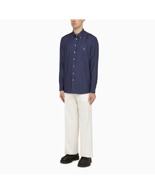 Etro Blue Denim Shirt With Logo Embroidery for men