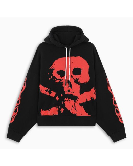 Palm Angels Black Skull And Flames Hoodie for Men Lyst