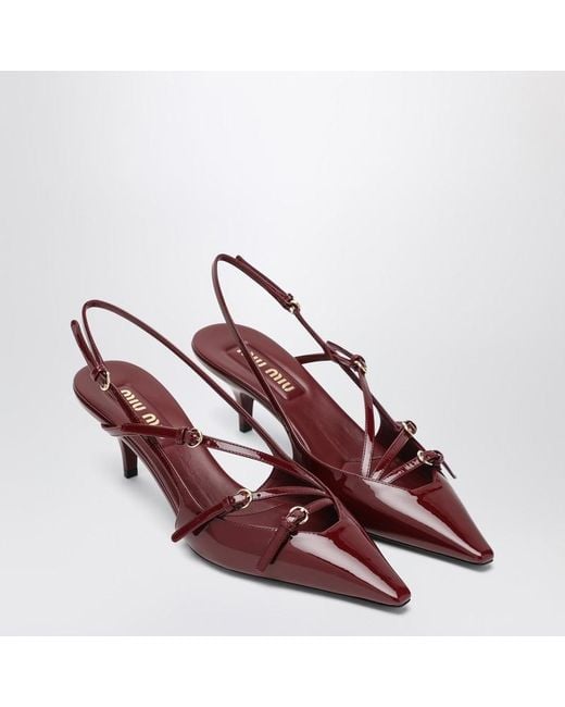 Miu Miu Red Slingback Dunkelpurpur Aus Lackleder Mit Schnallen