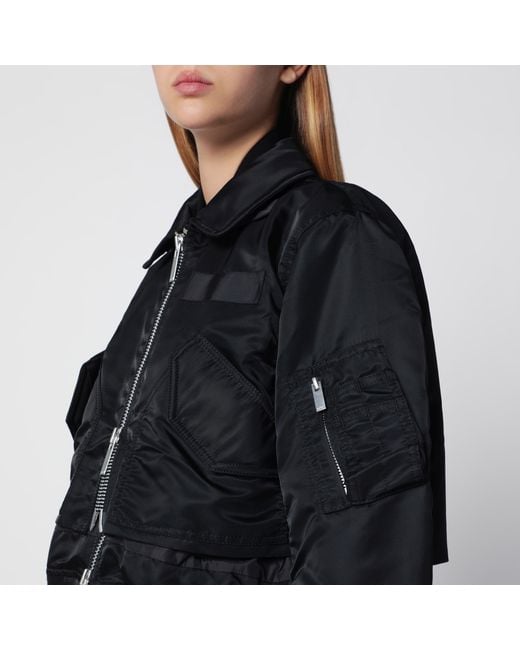 Sacai Black Satin-Effect Nylon Zip Bomber Jacket