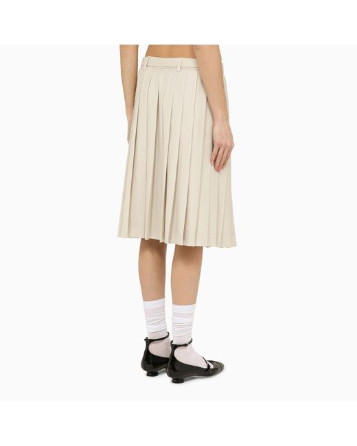 Miu Miu Natural-coloured Pleated Midi Skirt In Wool