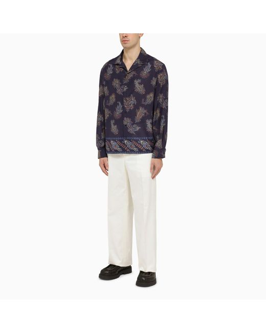 Etro Blue Bowling Shirt With Paisley Pattern for men