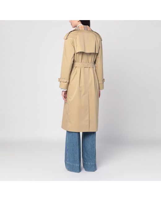 Burberry White Castleford Double-Breasted Trench With Check Collar