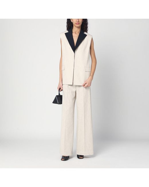 Erika Cavallini Semi Couture Natural Linen Waistcoat With Open Back