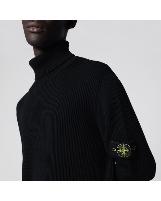 Stone Island Black Ribbed Turtleneck Sweater for men