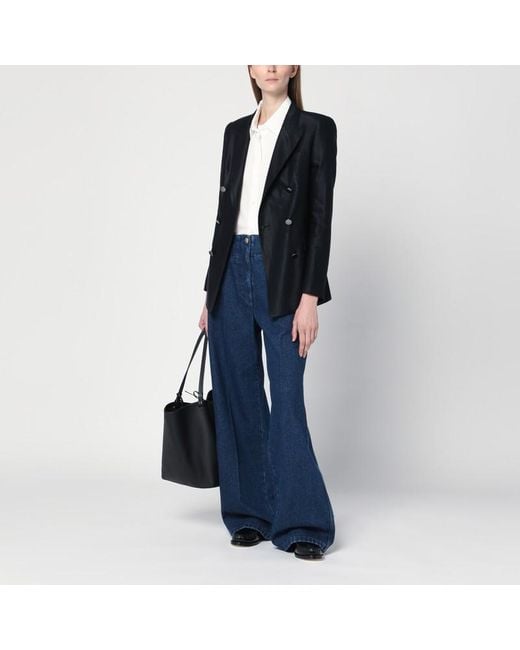 Tagliatore Black Double-Breasted Pinstripe Jacket