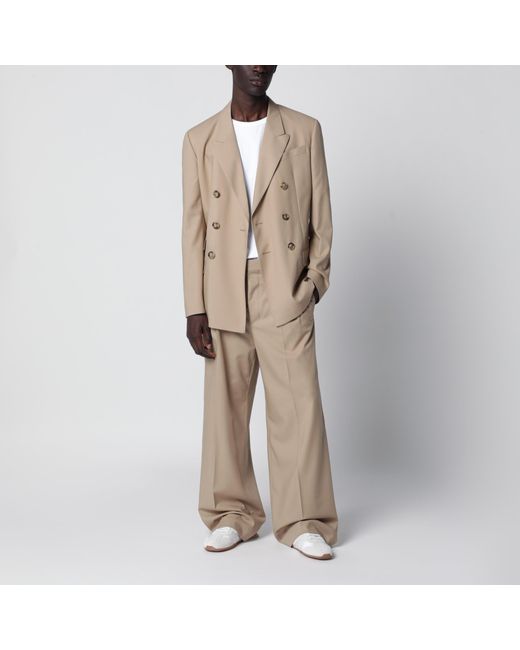 AMI Natural Double-Breasted Virgin Wool Gabardine Jacket for men