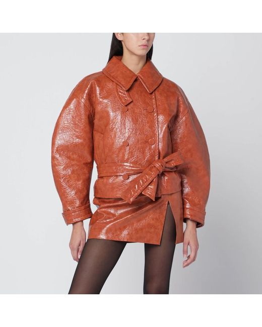 Giacca con cintura color cuoio in ecopelle di ANDAMANE in Orange