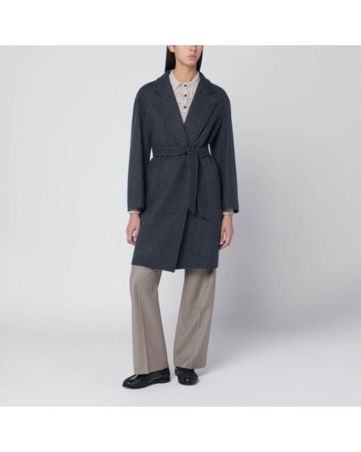 Max Mara Blue Wool Coat With Denim Effect