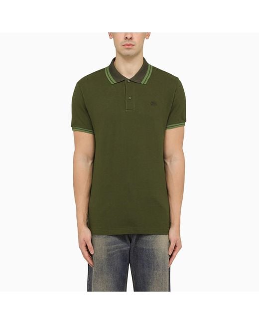 Etro Green Short Sleeved Polo Shirt With Logo Embroidery for men