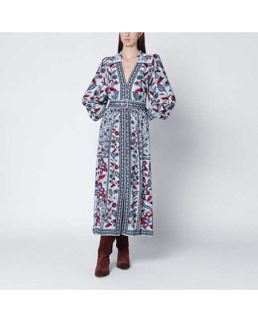 Farm Rio Blue Light Midi Dress With Floral Print