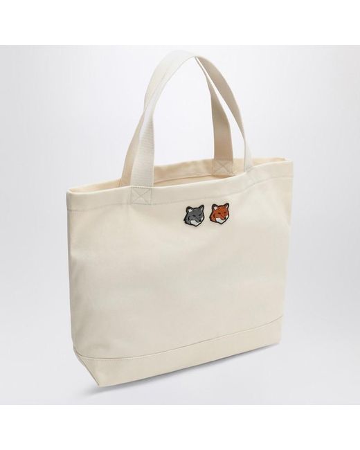 Maison Kitsuné Natural Doppelt Fetter Fuchs Kopf Mittel Große Tasche