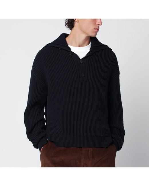 Dries Van Noten Black Ribbed Sweater for men