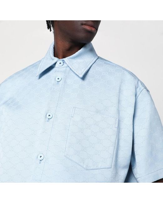 Camicia celeste in cotone gg jacquard di Gucci in Blue da Uomo