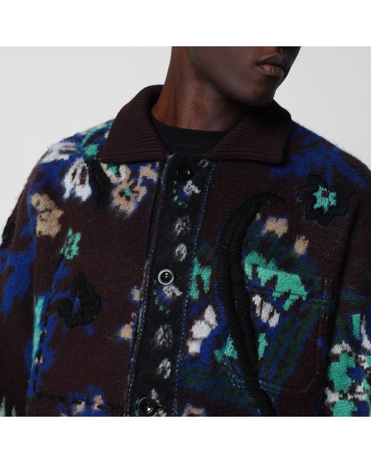 Sacai Black Wool Jacket With Floral Pattern for men