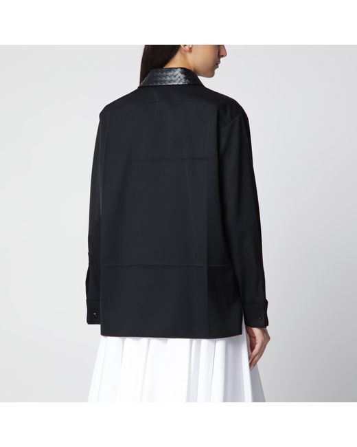 Bottega Veneta Black Light Wool Twill Shirt With Braided Leather Collar